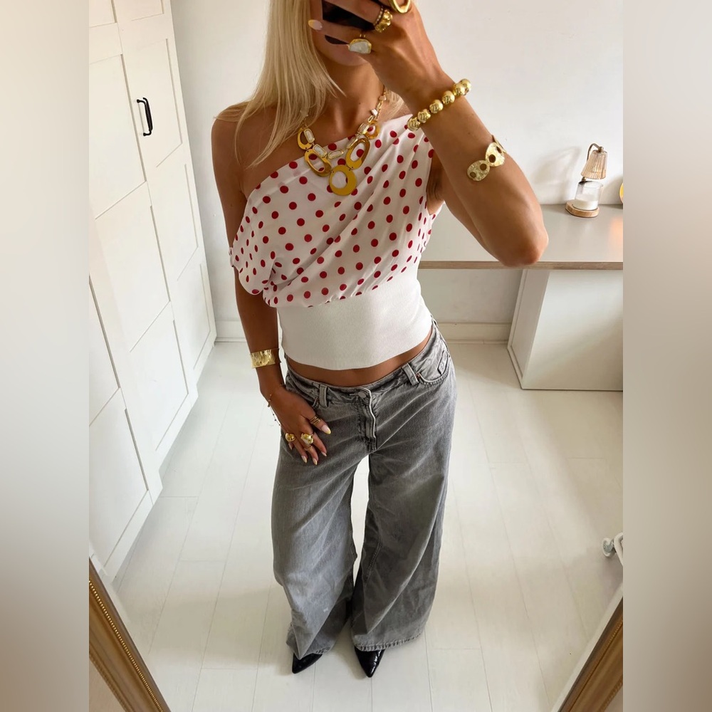 Design by Si KIMMIE POLKA DOTTED TOP - WHITE/RED